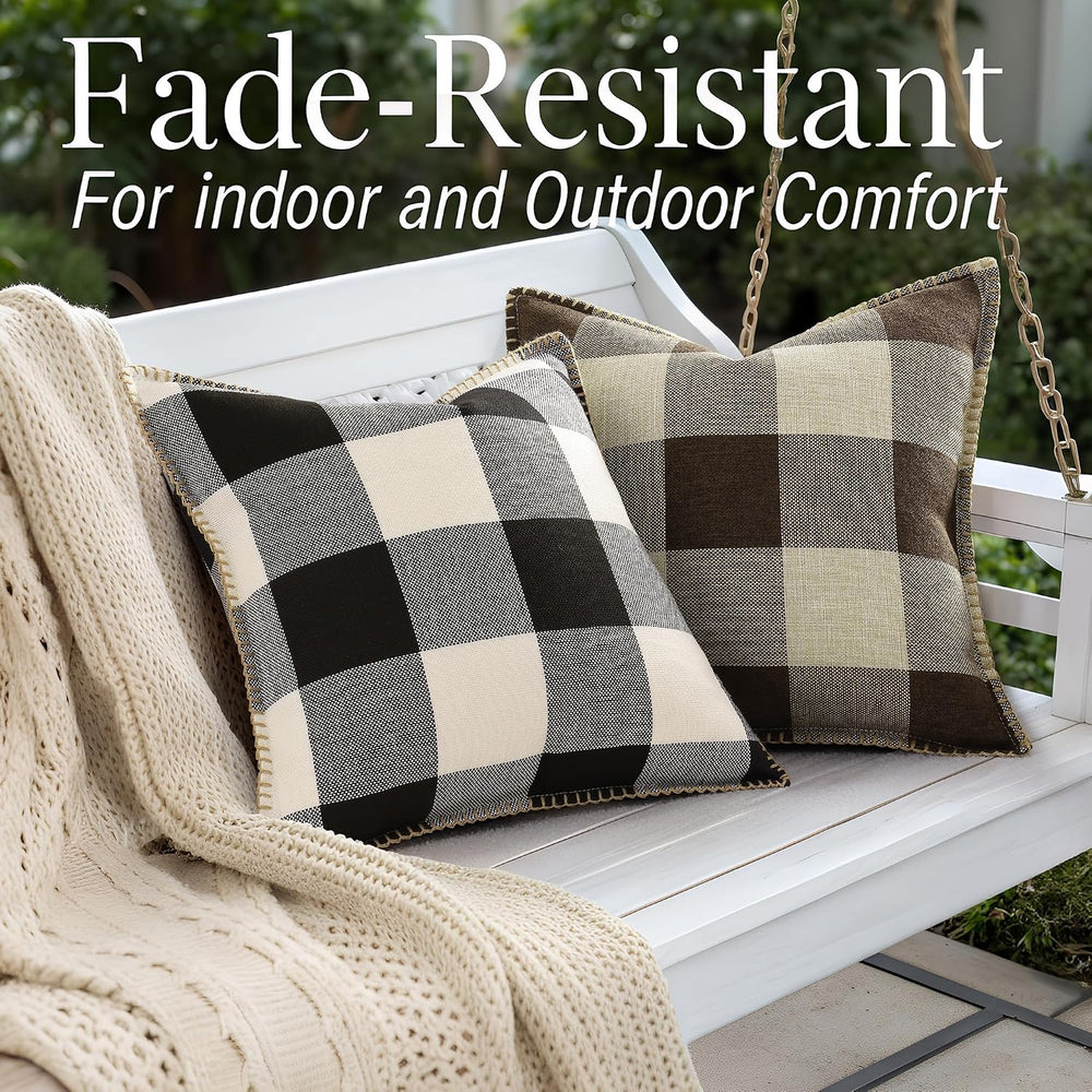 decorUhome Fall Plaid Linen Throw Pillow Covers 26x26 Set of 2 Brown Beige