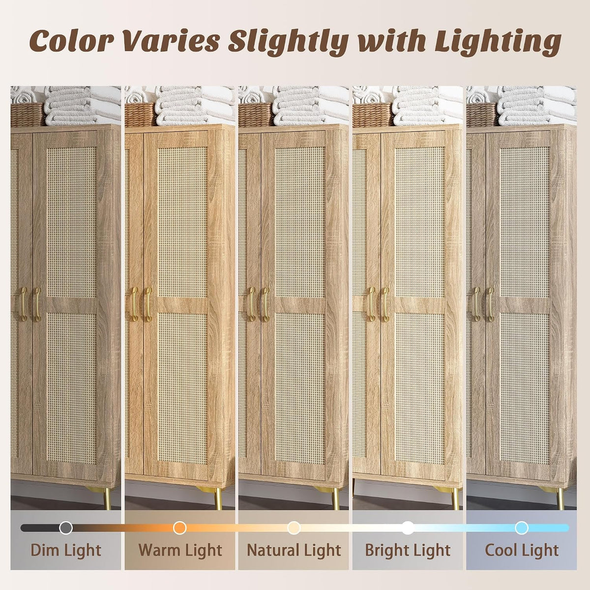 JASIWAY Tall Bathroom Storage Cabinet 57" Rattan Pantry Cabinet, Wood