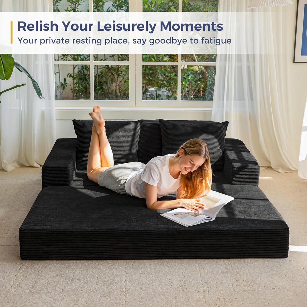 MAXYOYO Sofa Bed, 64-Inch Boneless Loveseat with 2 Cup Holders