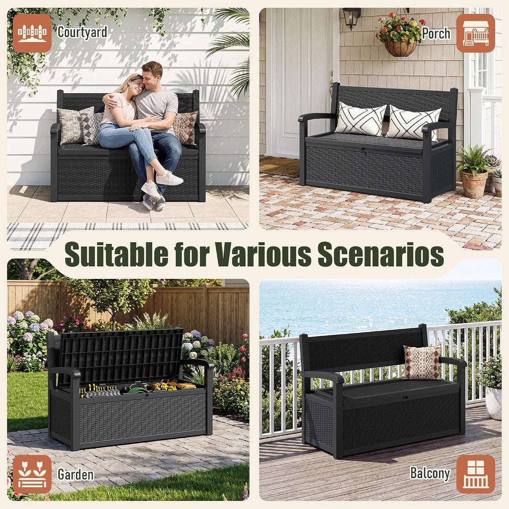 80 Gallon Outdoor Storage Bench, Resin Outdoor Storage Box with Armrest, Lock...