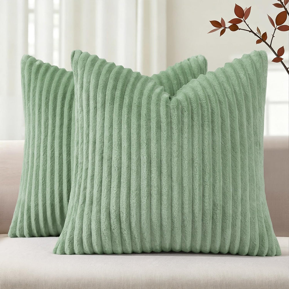 Simmore Fall Soft Sage Green Flannel Throw Pillow Covers 26X26 Set of 2