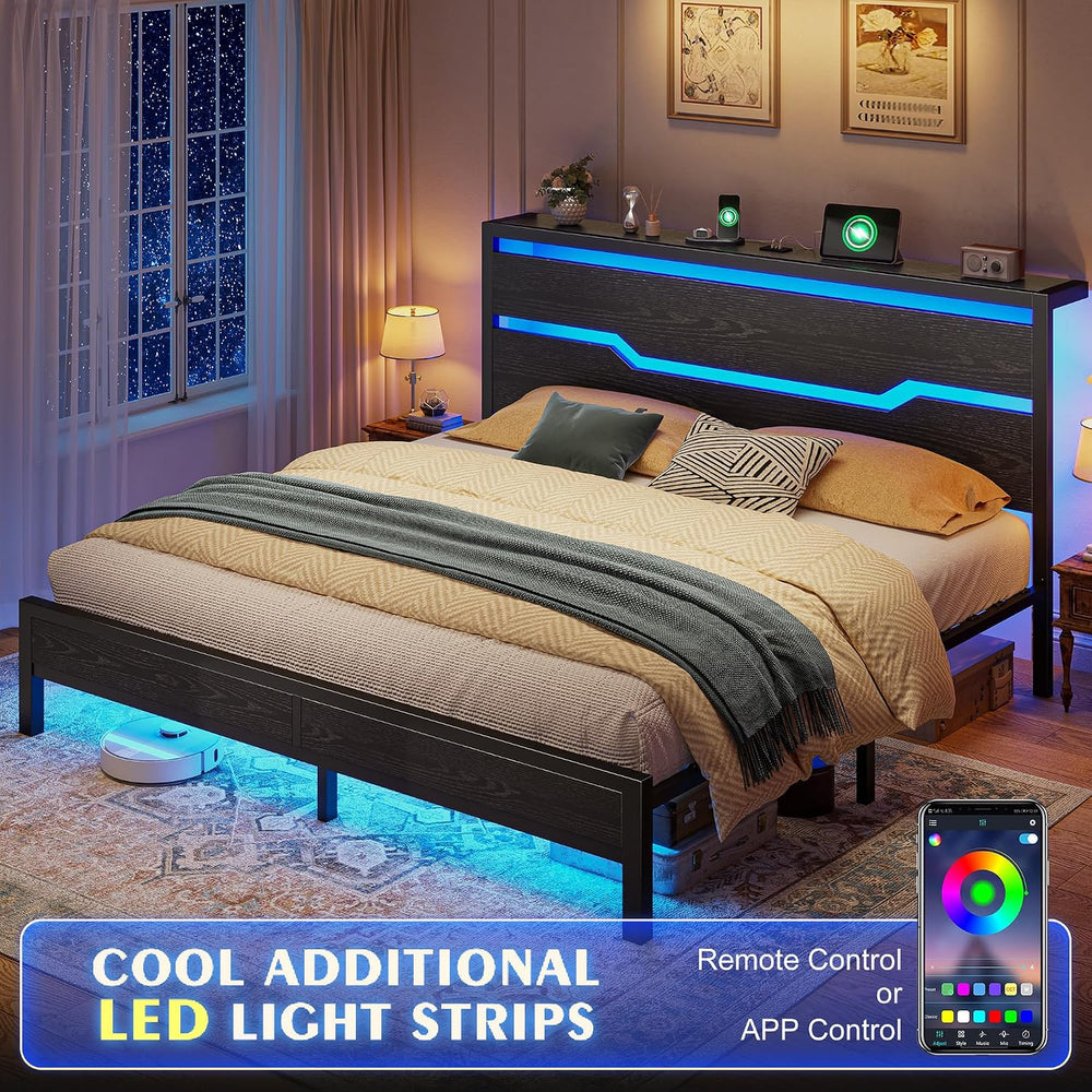 Homkdom King Size Bed Frame with Headboard & LED Light