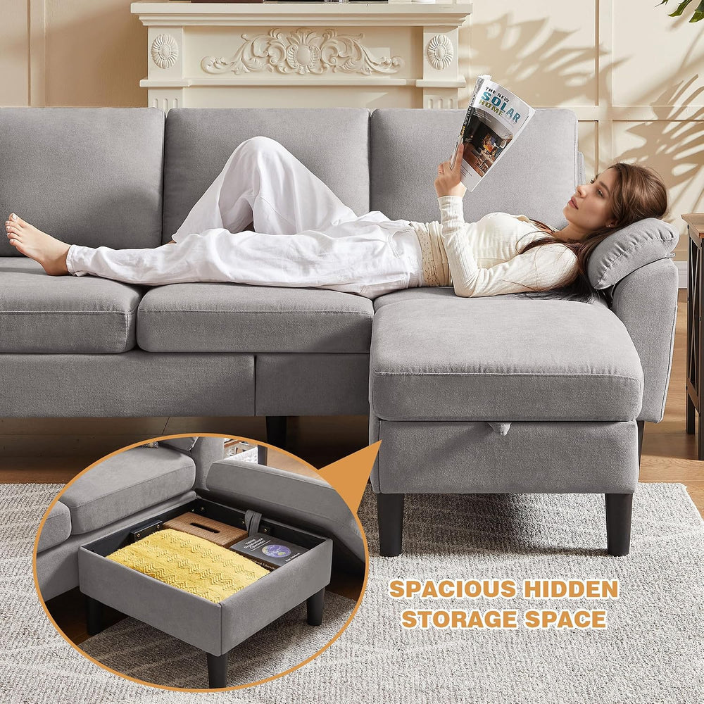 3 Piece Convertible Sectional Sofa Set, Modern Linen Small L Shaped Couch wit...