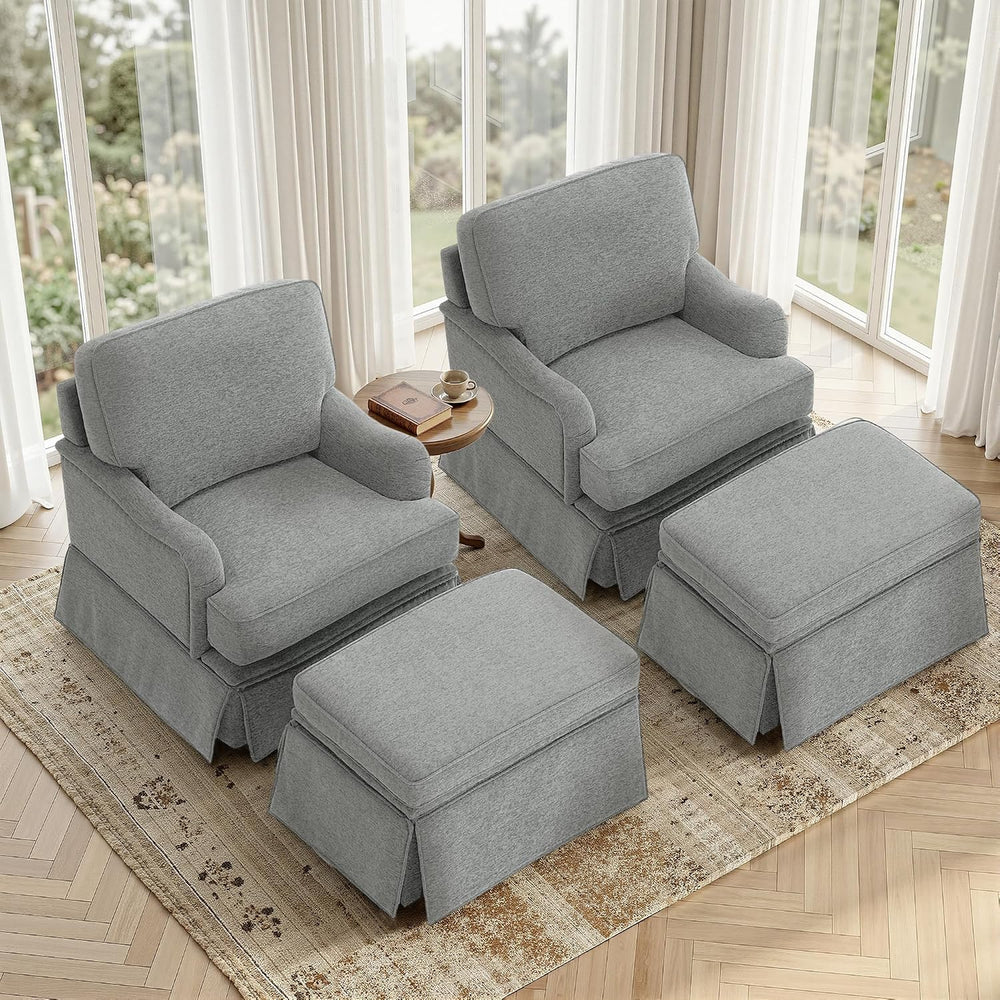 Swivel Accent Chairs with Ottoman, Set of 2, Chenille Light Gray