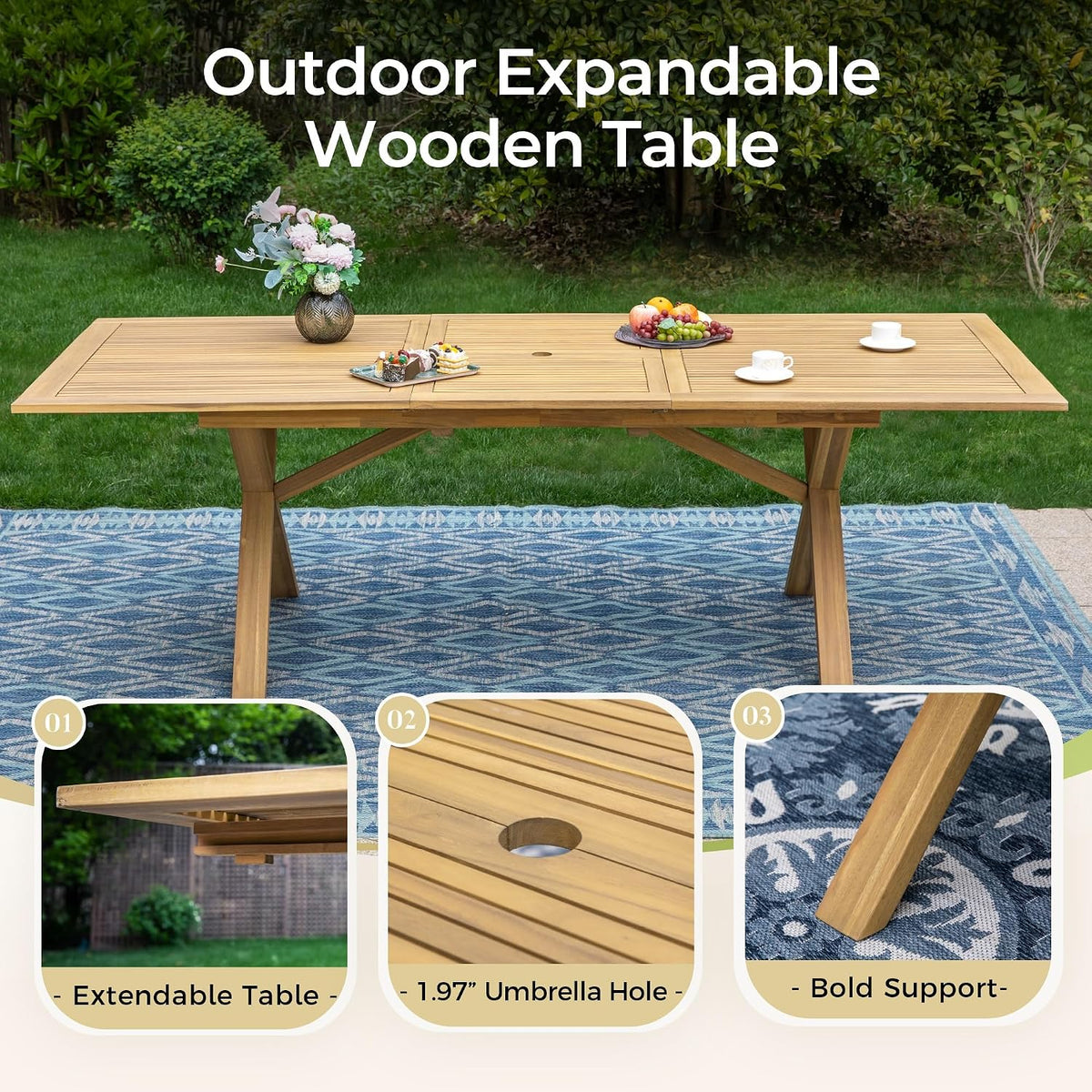 mixpatio acacia wood patio dining set for 6, close-up detail