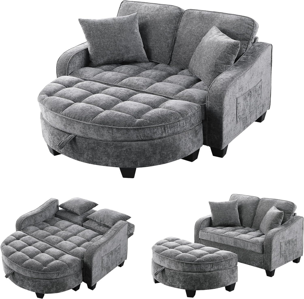 ERYE Chenille Tufted Loveseat Sofa and Ottoman Set