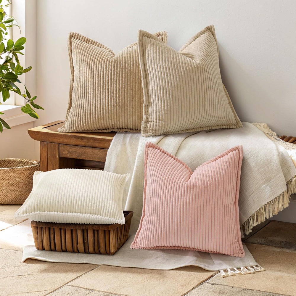 decorUhome Fall Corduroy Light Brown Throw Pillow Covers 26x26 Set of 2