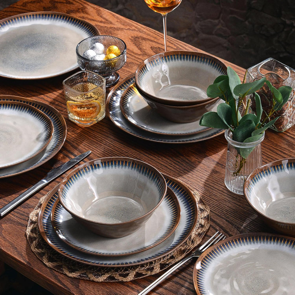 12 Piece Melamine Dinnerware Set, Unbreakable Plate and Bowls Set for 4