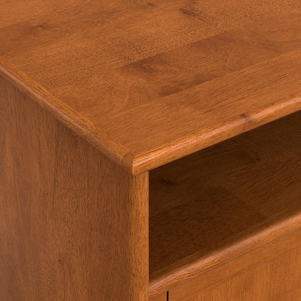 SIMPLIHOME Draper 54" Wide Solid Wood TV Stand in Teak Brown
