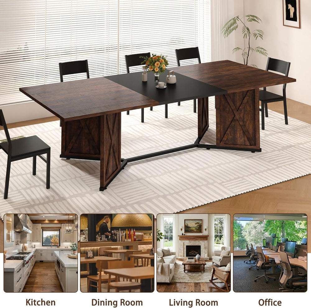 78.7 Inch Dining Table for 8 People, Large Rectangular Farmhouse Kitchen Tabl...