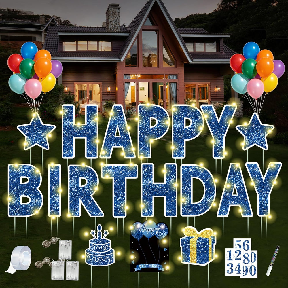 18 Pcs Happy Birthday Yard Sign with Stakes, Happy Birthday Yard Sign with 49...
