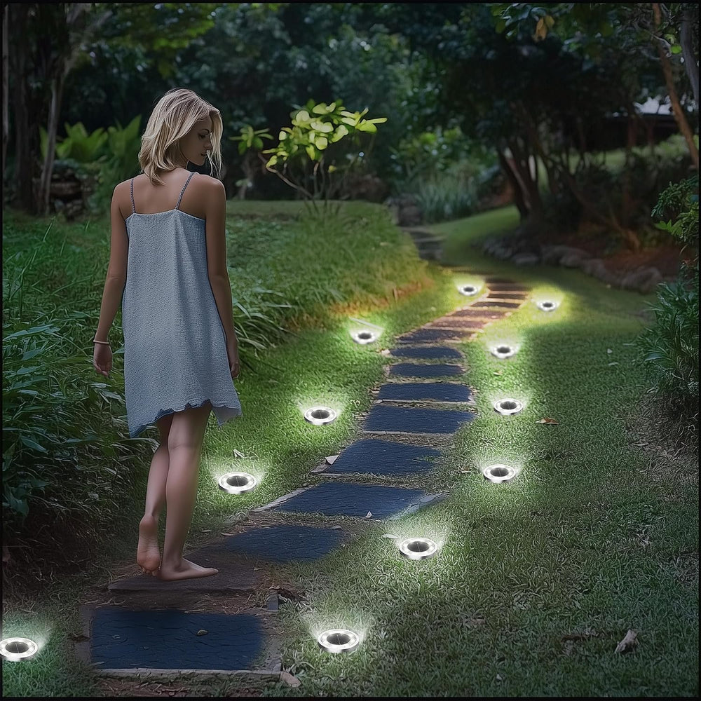 INCX 24Pack Solar Ground Lights Outdoor, 8 LED, IP65 Waterproof, Cold White