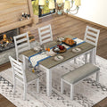 LUMISOL Farmhouse 6 Piece Dining Table Set with Bench, Brown+Whitewash