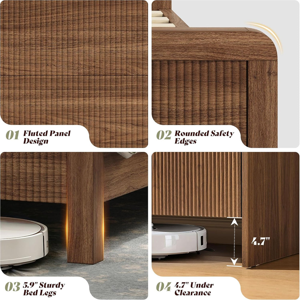 AMERLIFE 3-Piece Modern Fluted King Bedroom Furniture Set, Walnut