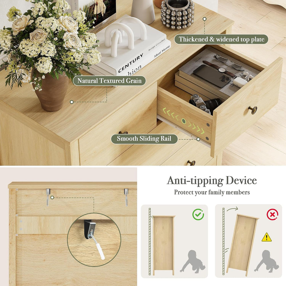 44” Tall Dresser for Bedroom with 6 Drawers (Natural)