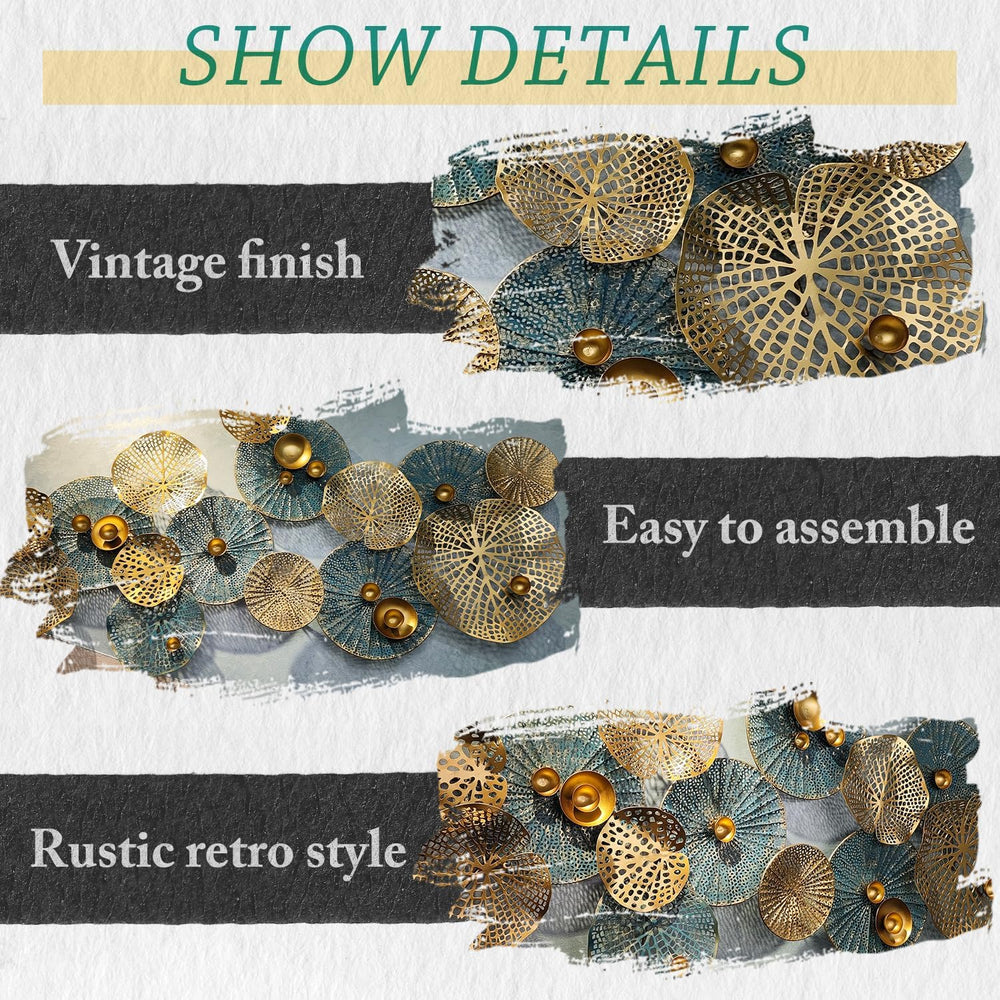 edaknez Large Metal Wall Art, 50"x26" Metal Lotus Leaf Flower Wall ...