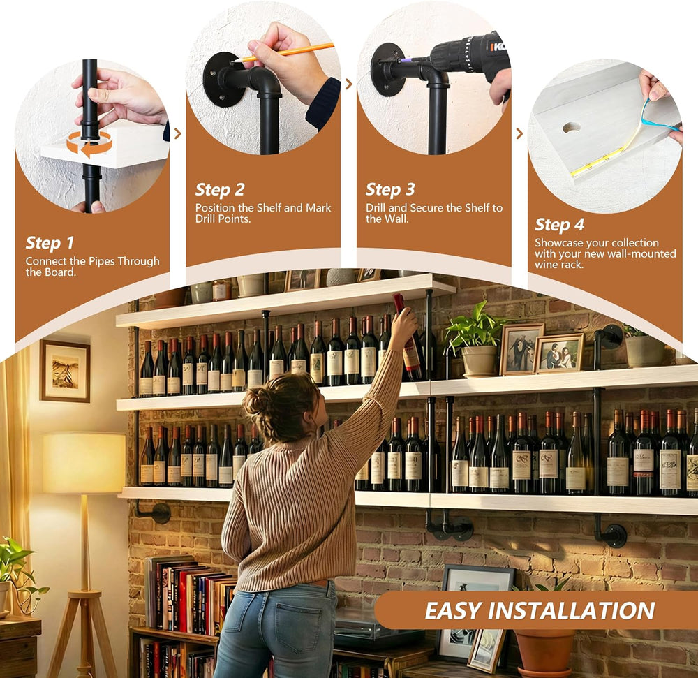 Bar Shelves, Wall Mounted Wine Rack, White, 60 Inch
