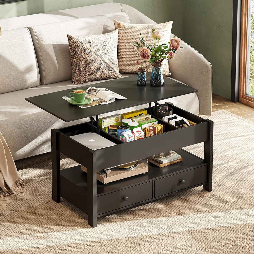 WLIVE Lift Top Coffee Table with 2 Drawers, Black