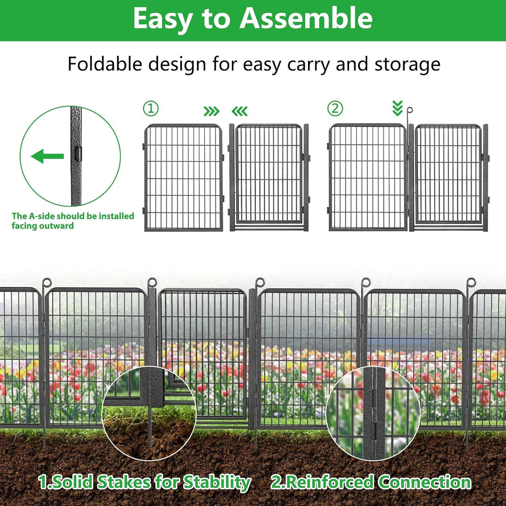 Decorative Garden Fence with Gate, 40 in(H) x 54 ft(L) Rustproof Metal Fence ...