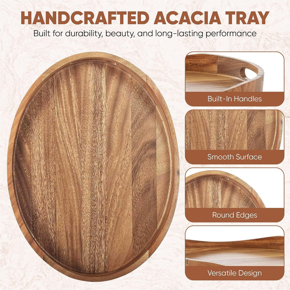 A DURA Acacia Wood Ottoman Tray with Handles, Large Oval Serving Tray