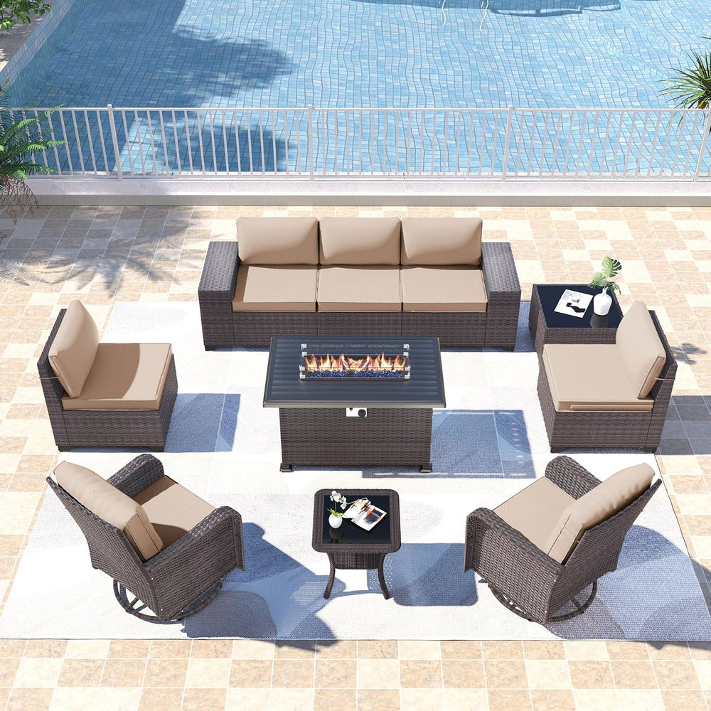 Kullavik 10 Piece Outdoor Patio Furniture Set with Fire Pit & Swivel Chairs