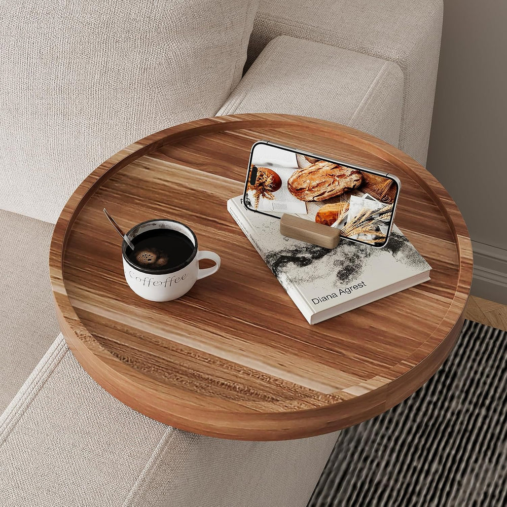 Acacia Wood Couch Arm Tray Table,Anti-Slip Adjustable Round Sofa Arm Tray,Woo...
