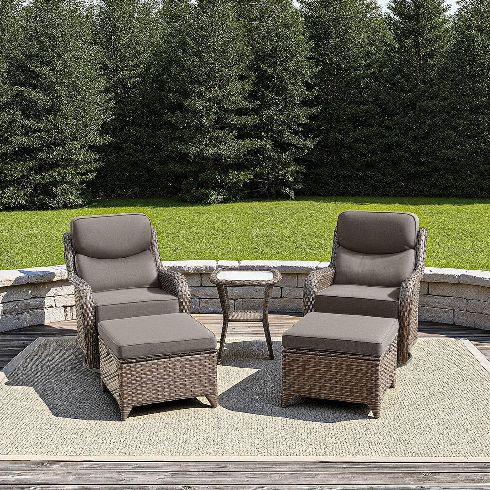 5 PCS Outdoor Bistro Set with Swivel Glider and Ottomans, Brown/Grey