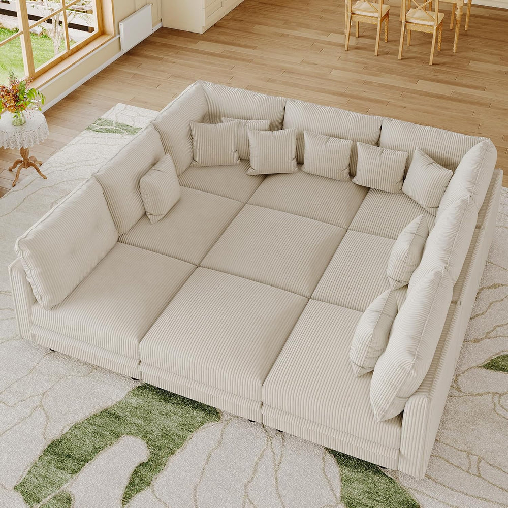 LLappuil 137" Modular Sectional Sofa with Storage, 9 Seater Corduroy U S...