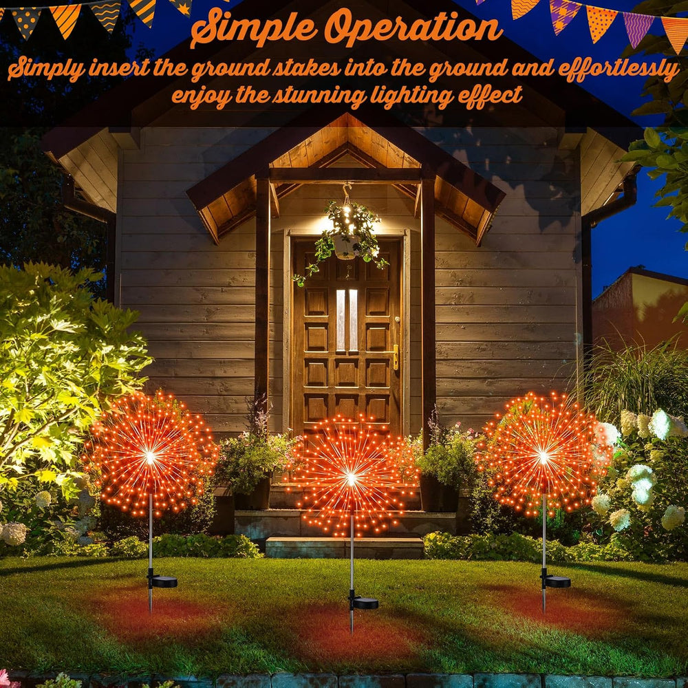 Tujoe 4 Pack Halloween Solar Decoration Outdoor Firework Lights, Orange