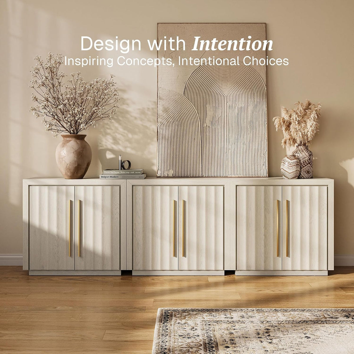belleze set of 3 36" libra sideboard buffet, close-up detail