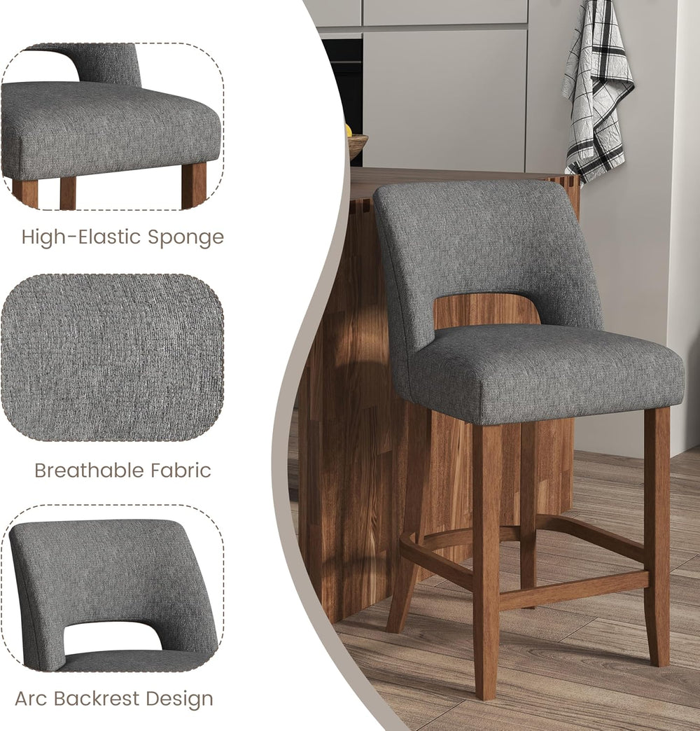 VKNOW Bar Stools Set of 4, 26" Fabric Counter Height Bar Stools, Charcoal