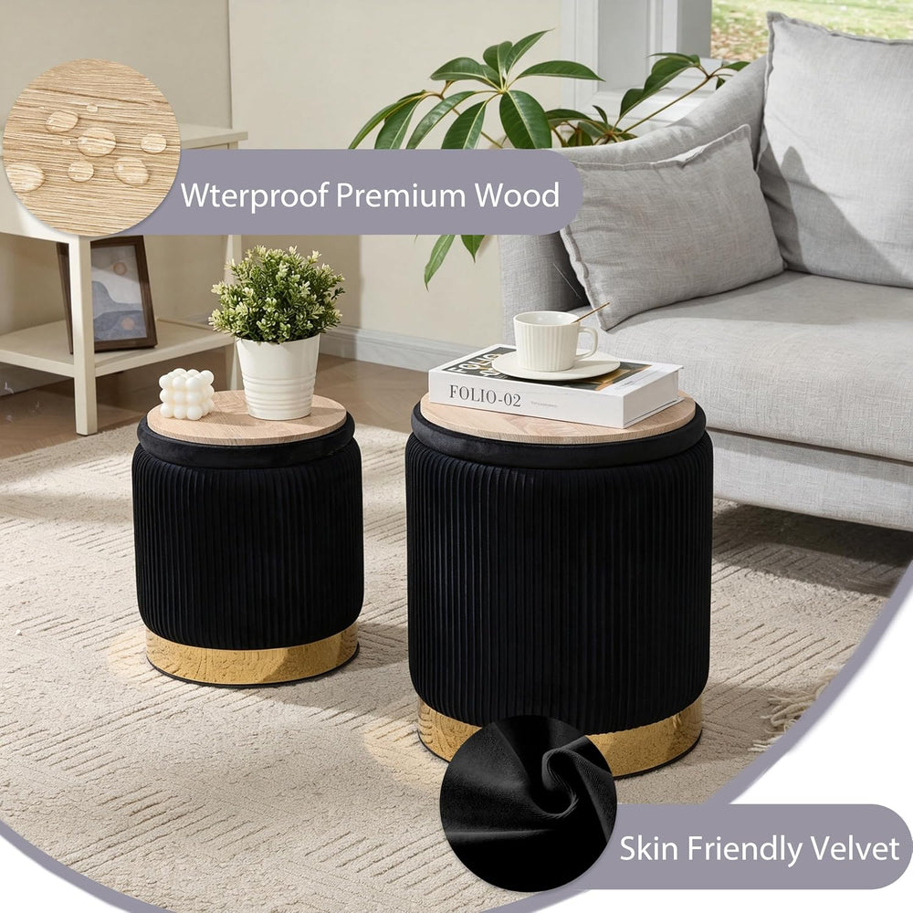 Royal Windsor Round Ottoman with Storage Set of 2, Storage Vanity Stool