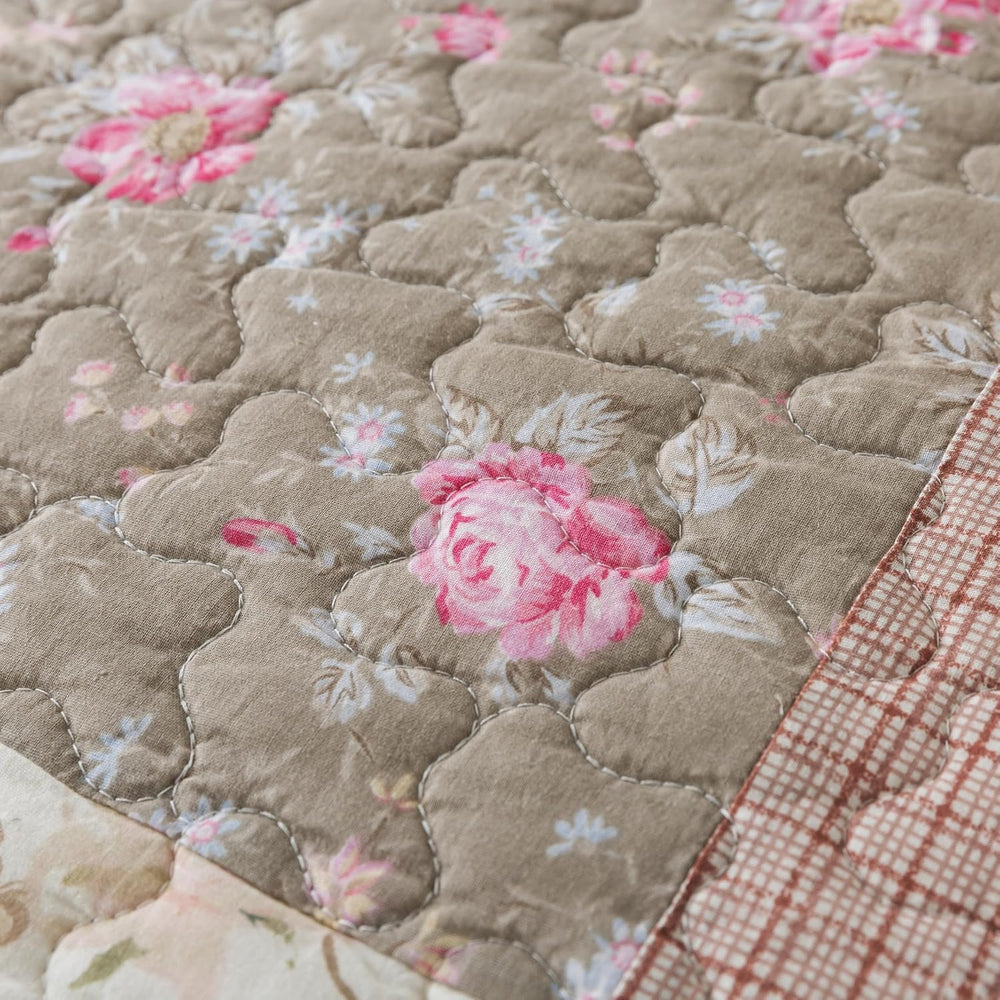 SLPR - Secret Garden Pink Patchwork Cotton Quilt Set, King with 2 Shams