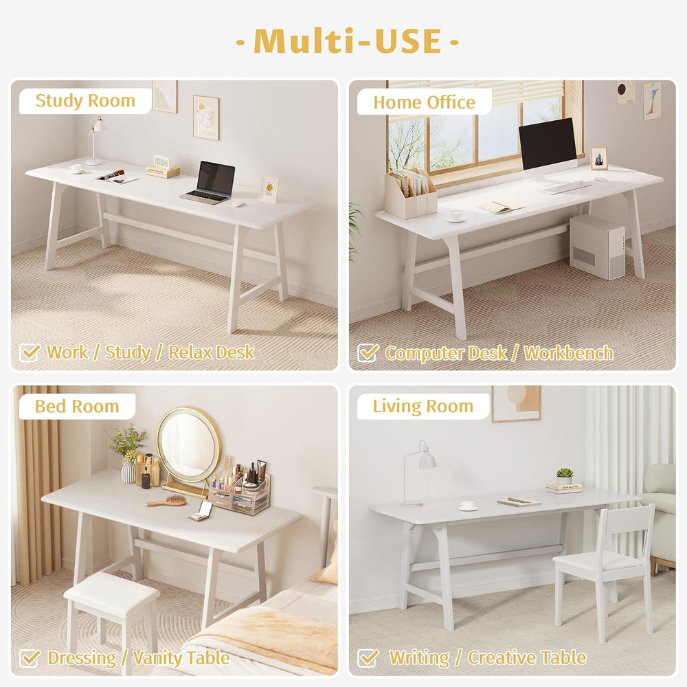 IOTXY Solid Wood Writing Table - 72" W Minimalist Long Computer Desk, White