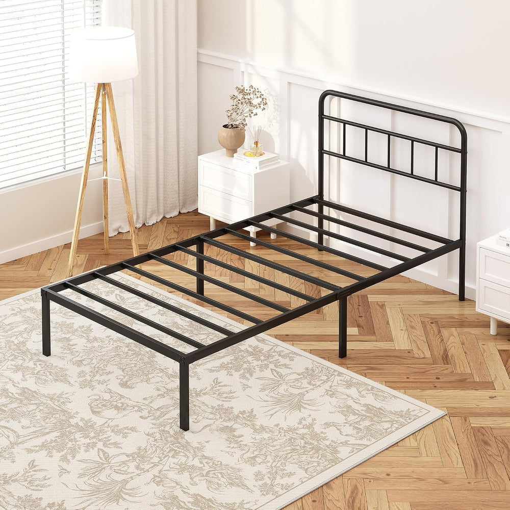 Kujielan 12 inches Twin Bed Frame with Minimalist headboard, Black