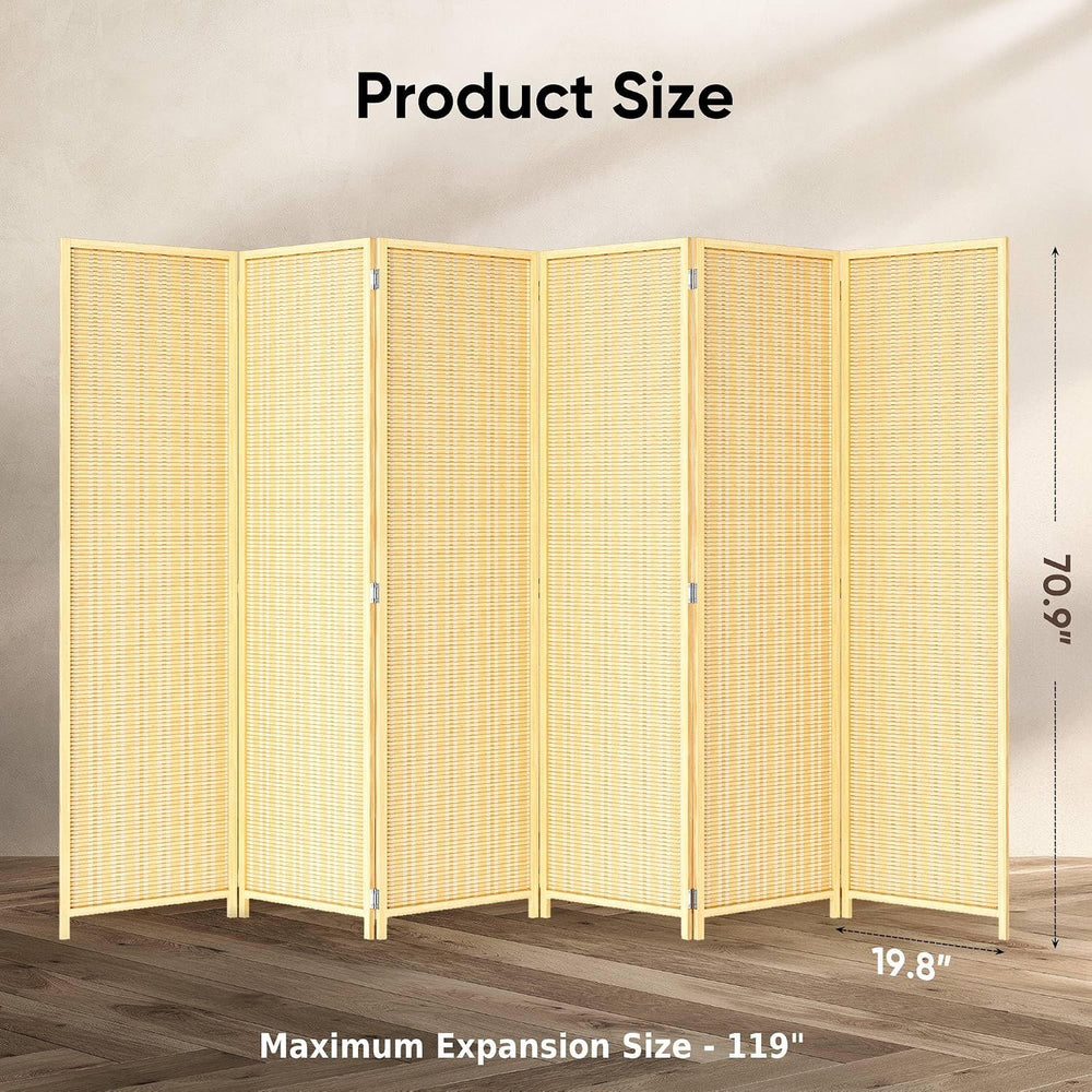 JOSTYLE Bamboo Room Divider, 6-Panel Folding Privacy Screen, 6 ft. Tall
