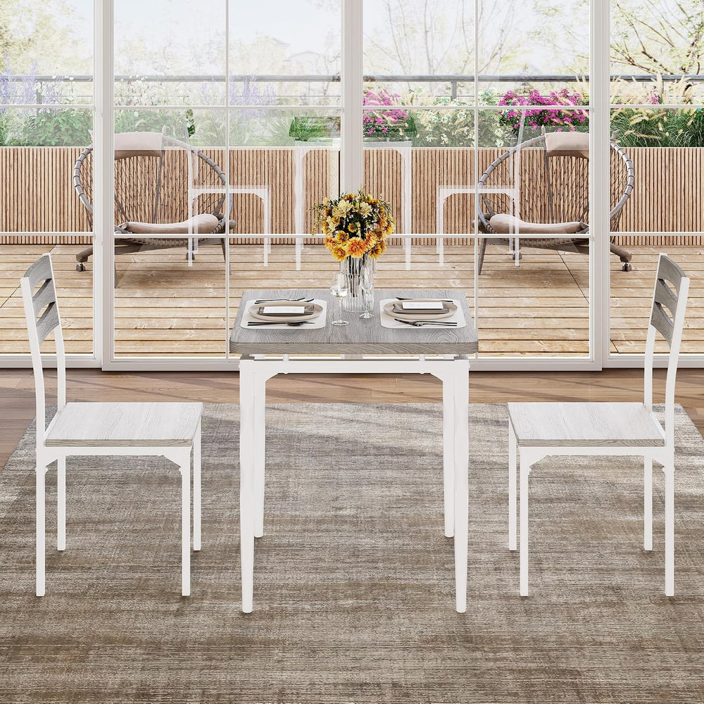 GarveeHome 3 Piece Dining Table Set, Kitchen Table Set for 2, Wash Grey