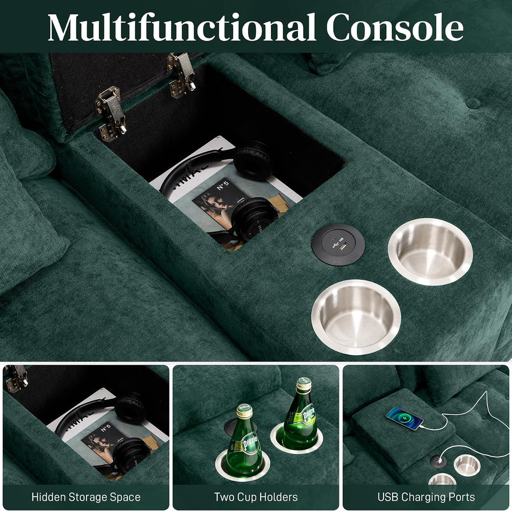 134" U-Shaped Sectional Couches for Living Room with Storage, Green