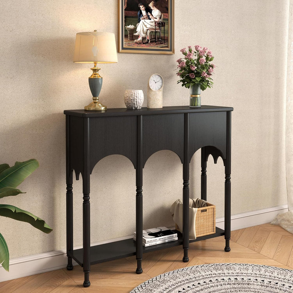 40" Console Table with Storage Shelf, Retro Wooden Entryway Table