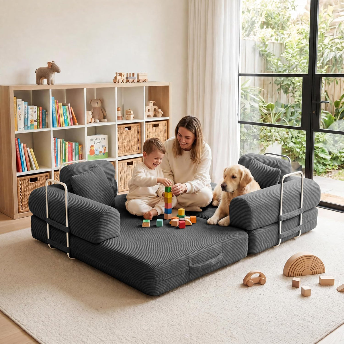 Convertible Sofa Bed with High Backrest Headrest Loveseat Sleeper Folding Couch Bed with 4 Pillows Futon Couch for Bedroom,Apartment Living Room, No Assembly (Pink, 59.0” Hight Backrest Sofa)