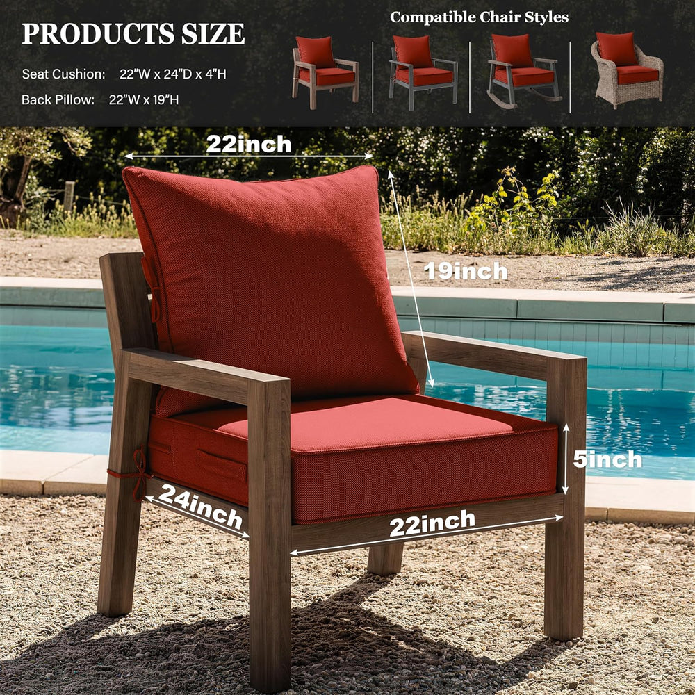 2Pcs Outdoor Seat Cushions 22×24, Waterproof for Patio Chairs, Terra Red