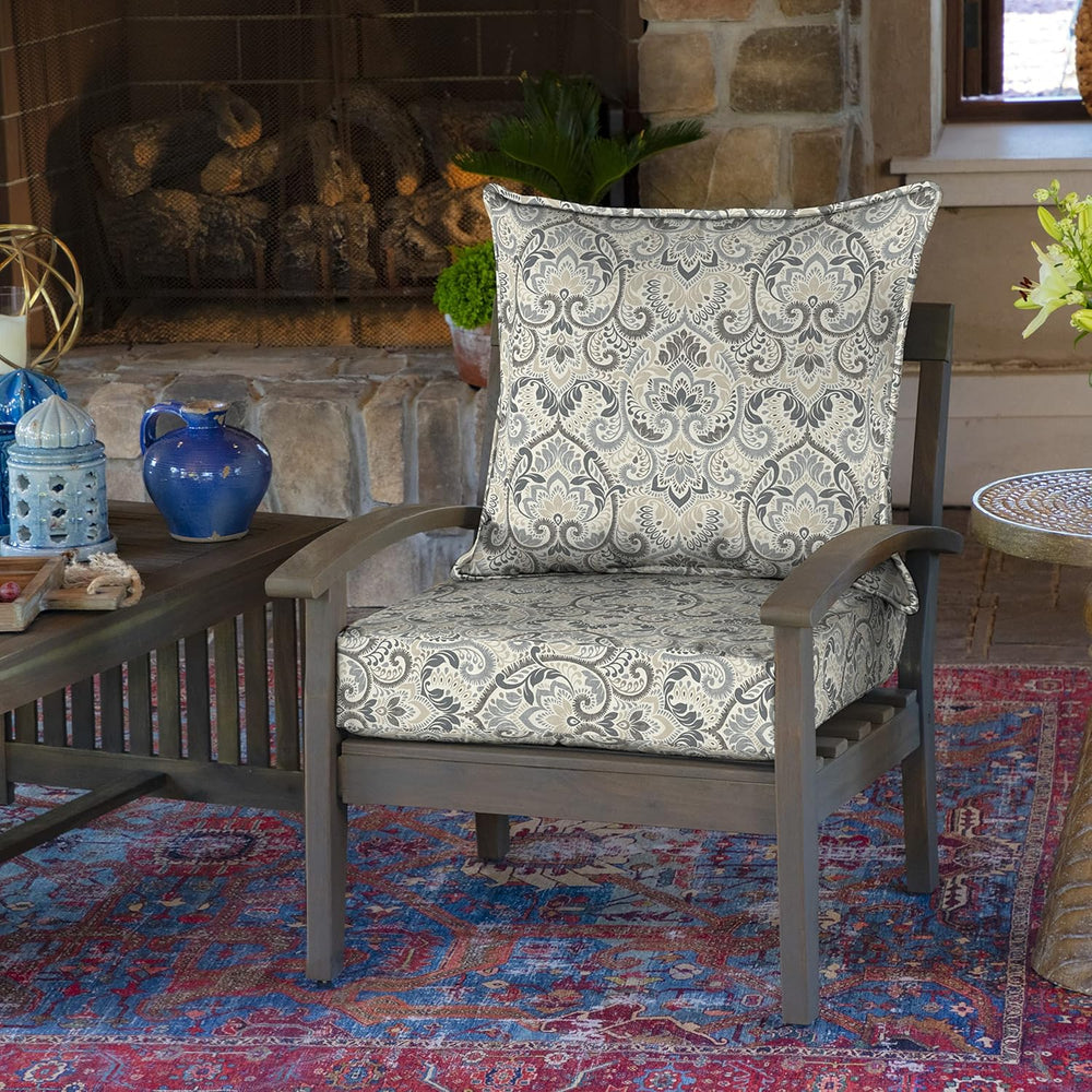Arden Outdoor Deep Seat Cushion Set, 2-Pack, 24x24, Neutral Damask
