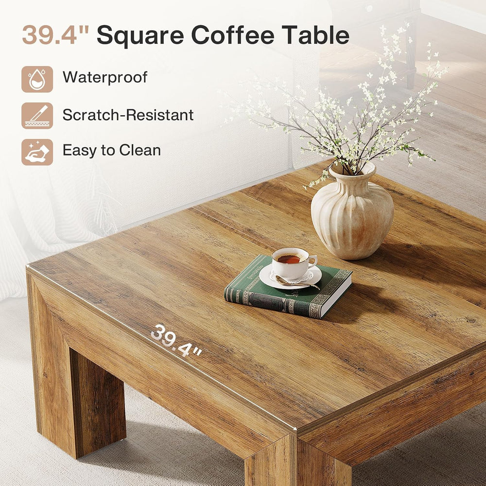 Tribesigns Farmhouse Square Coffee Table for Living Room, 39.37-Inch Low Larg...