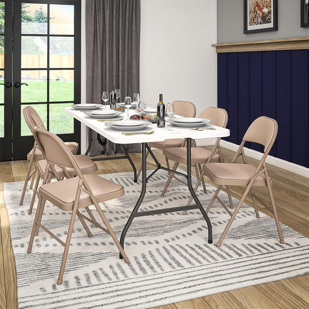 Cosco Vinyl Folding Chair, 4 Pack, Antique Linen