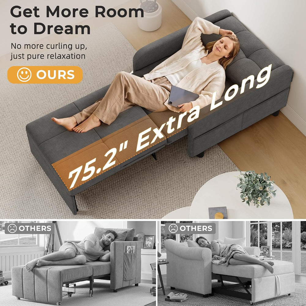 Deep Seat Sleeper Chair Bed, Zero Wall Clearance
