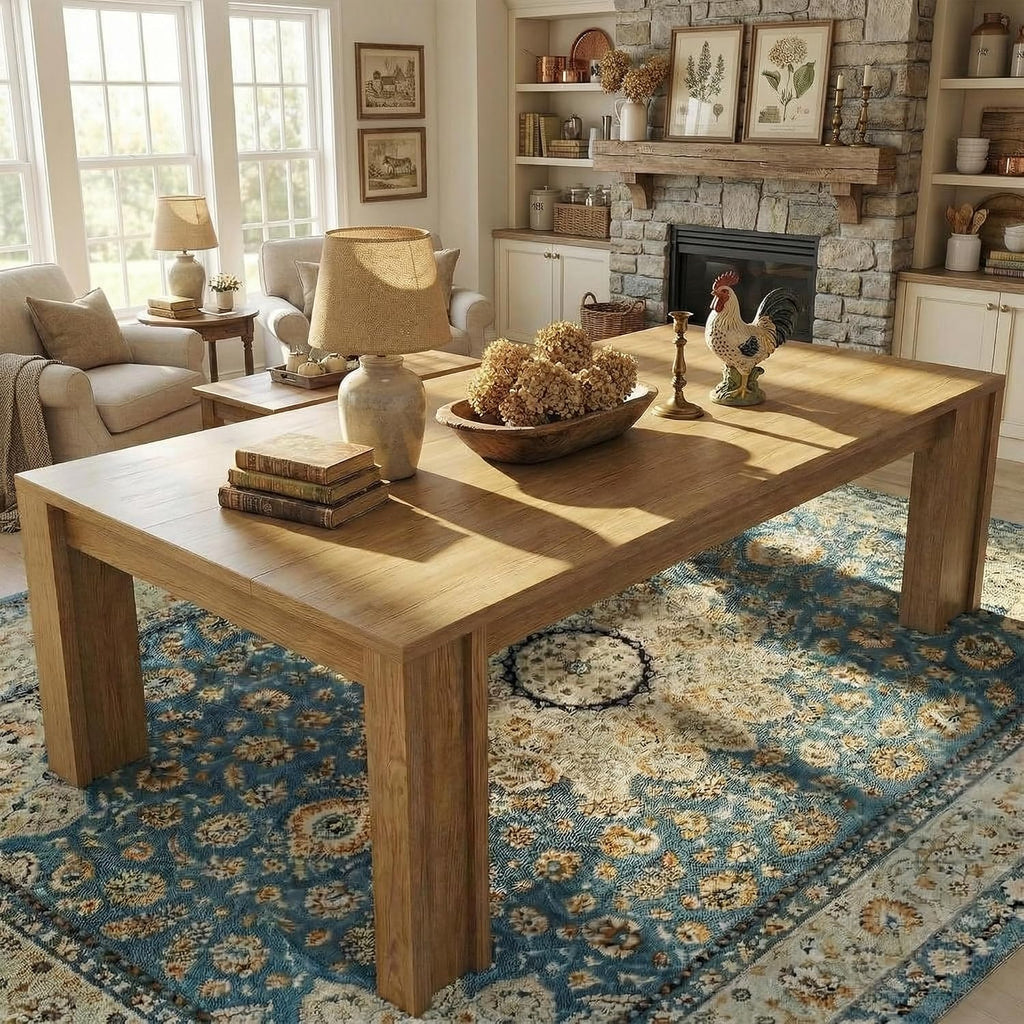 CABIHOME 71" Long Dining Table for 6-8, Rectangular Farmhouse Kitchen Dining Room Table w/Wider H Legs & Wooden Tabletop, Sturdy Frame, Wood Strip Base, for Apartment, Kitchen, Dining, Cherry