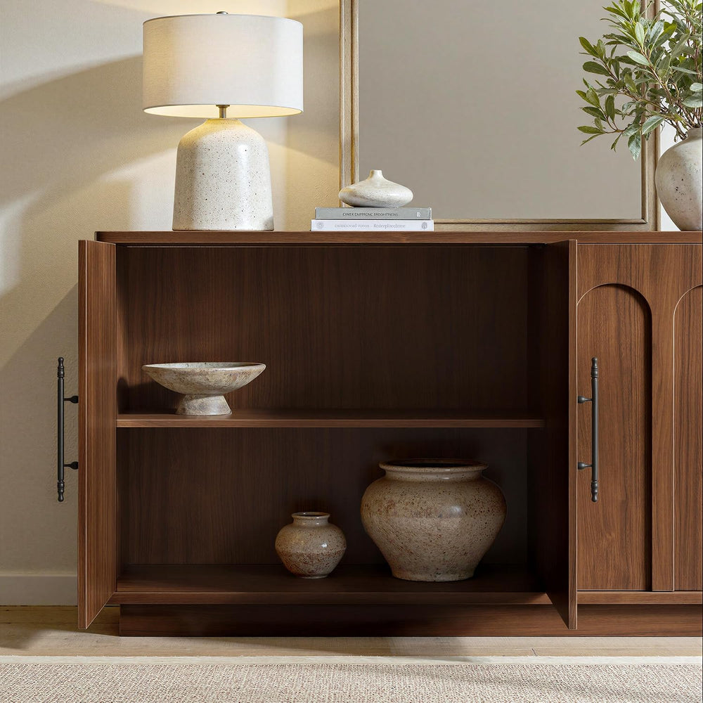 Evermagin 67" Arched Walnut Sideboard Buffet Cabinet with Storage