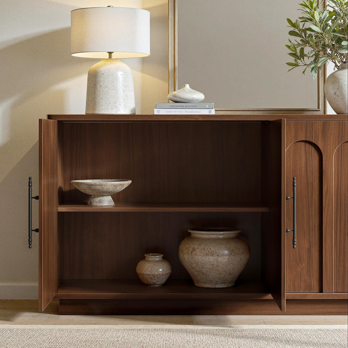 Evermagin 67" Arched Walnut Sideboard Buffet Cabinet with Storage