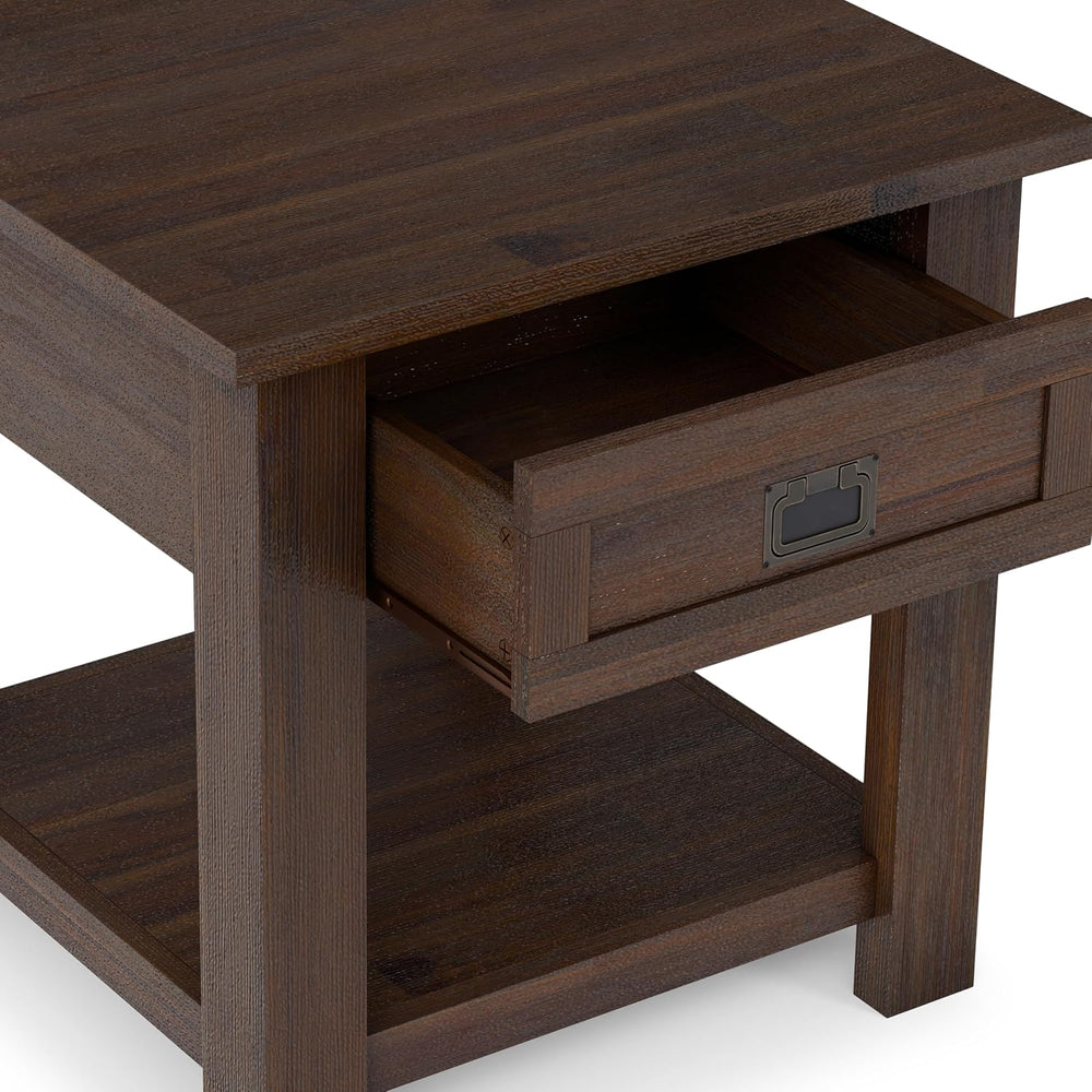 SIMPLIHOME Monroe 22" Wide Solid Wood End Table in Charcoal Brown