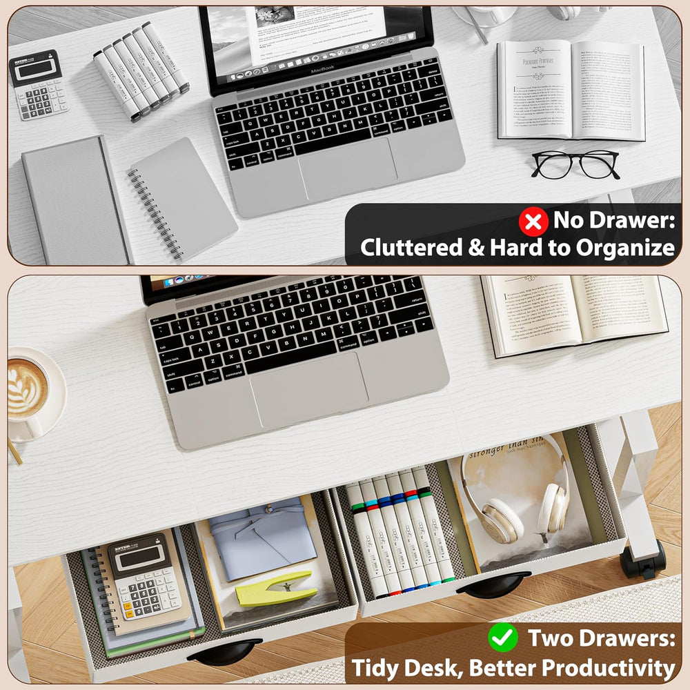 Height Adjustable Standing Desk with 2 Drawers, Small Sit Stand Up Desk with ...